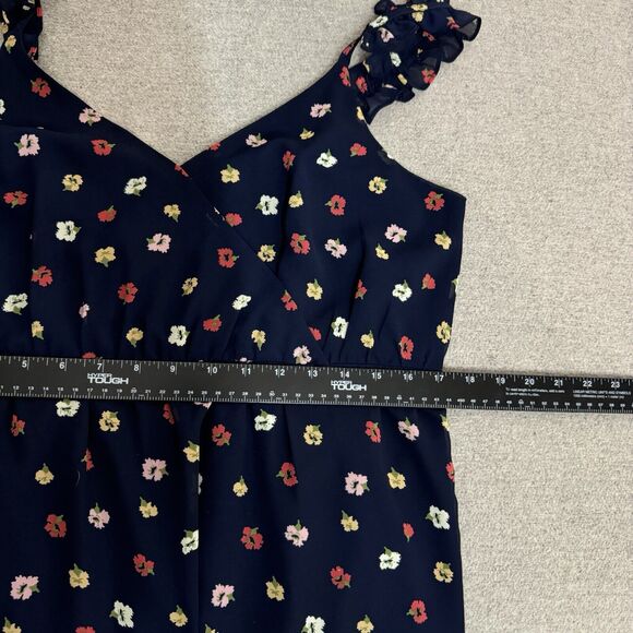 Madewell Babydoll Dress 10 Floral Navy Mini Ruffle Surplice Sleeveless Coquette - Picture 8 of 9